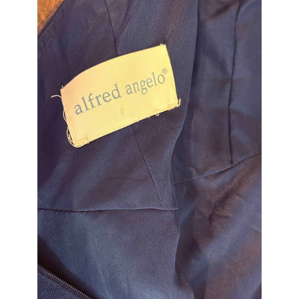 Alfred Angelo Navy Blue Mesh Halter Gown Floral Applique Formal Dress - Picture 9 of 10